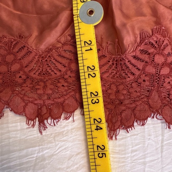 Anthropologie Moulinette Soeurs Satin Viscose Blouse Lace Orange Rust Medium - Picture 11 of 11